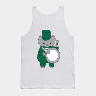 Cat Marching Band Bass Drummer Green and White Tank Top